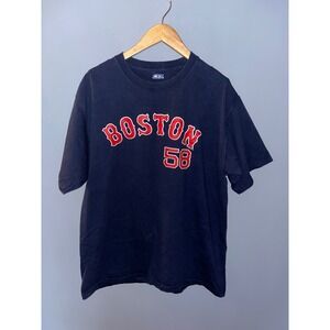 Vintage‎ Boston Red Sox Jonathan Papelbon #58 Navy T-Shirt MLB Baseball